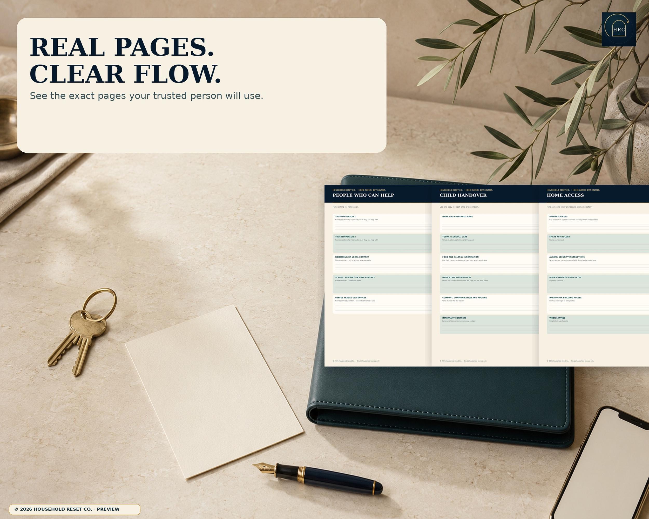 Genuine Ready for Anything Handover pages for trusted contacts, child handover and home access